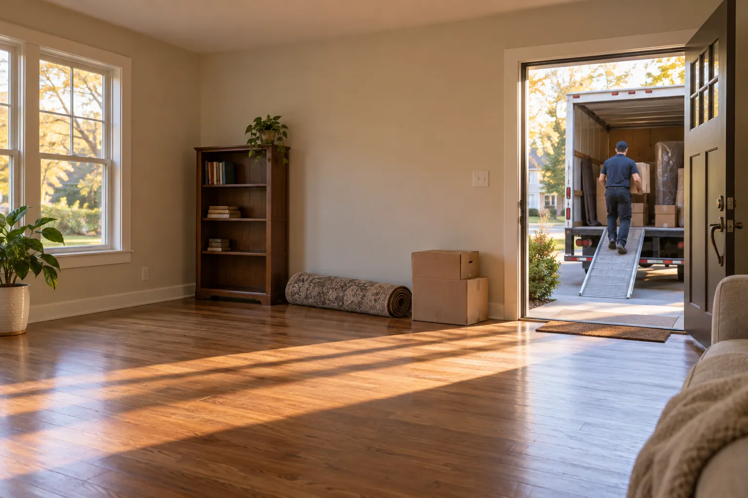 Organized residential moving cleanout in progress